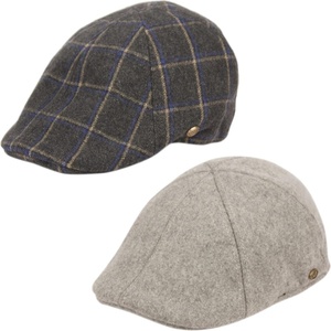 image:imageFunky Junque Mens Classic Wool Blend Newsboy Tweed Flat Cap  Stylish Vintage Hat2 Pack Lt Grey  Charcoal Plaid W BlueBeige
