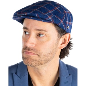 image:imageFunky Junque Mens Classic Wool Blend Newsboy Tweed Flat Cap  Stylish Vintage HatBlue Plaid W Red  White Check Slim