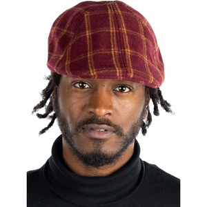image:imageFunky Junque Mens Classic Wool Blend Newsboy Tweed Flat Cap  Stylish Vintage HatBurgundy Plaid W Orange Check