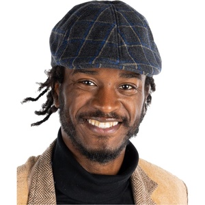 image:imageFunky Junque Mens Classic Wool Blend Newsboy Tweed Flat Cap  Stylish Vintage HatCharcoal Plaid W Blue  Beige Check