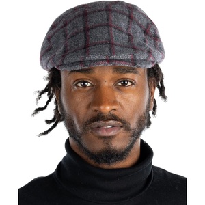 image:imageFunky Junque Mens Classic Wool Blend Newsboy Tweed Flat Cap  Stylish Vintage HatGrey Plaid W Red  Black Check Slim