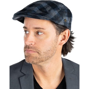 image:imageFunky Junque Mens Classic Wool Blend Newsboy Tweed Flat Cap  Stylish Vintage HatGreyBlack Plaid W Blue Check Slim
