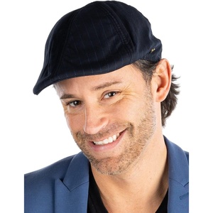 image:imageFunky Junque Mens Classic Wool Blend Newsboy Tweed Flat Cap  Stylish Vintage HatNavy Pinstripe Slim