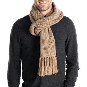 image:imageFunky Junque Mens Waffle Knit Scarf  Warm Winter Scarves for Men with Tassels Soft Knitted Long Scarf for Cold WeatherBeige