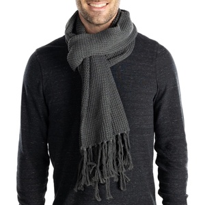 image:imageFunky Junque Mens Waffle Knit Scarf  Warm Winter Scarves for Men with Tassels Soft Knitted Long Scarf for Cold WeatherCharcoal