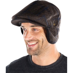 image:imageFunky Junque Newsboy Hats for Men Wool Ivy Flat Cap with Ear Flaps Fitted Winter Scally Gatsby Earflaps Driver BeretBrown Plaid