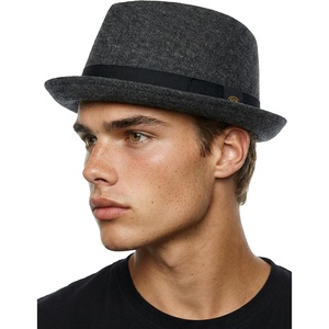 image:imageFunky Junque Wool Blend Porkpie Fedora Classic Trilby Dress Hat  Porkpie wool blend hat with grosgrain band for autumn wear winter outings formal events amp vintage styleCharcoalBlack Herringbone
