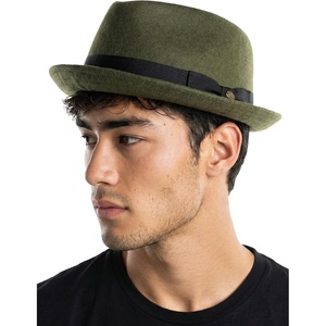 image:imageFunky Junque Wool Blend Porkpie Fedora Classic Trilby Dress Hat  Porkpie wool blend hat with grosgrain band for autumn wear winter outings formal events amp vintage styleOlive