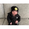 image:imageFunky Junque Adorable Newborn Baby Smiley Face Beanie  Soft Knit Winter Hat with Premium Suede PatchSmiley  BlackYellow