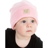 image:imageFunky Junque Adorable Newborn Baby Smiley Face Beanie  Soft Knit Winter Hat with Premium Suede PatchSmiley  Light PinkYellow