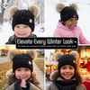 image:imageFunky Junque Toddler Double Pom Pom Beanie  Warm Knit Winter Hat for Girls Ages 16 Soft Kids Poms Beanies for Cold WeatherBlack  Natural Faux Fur Pom