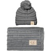 Ribbed Knit - Single Pom - Heather Grey