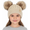 image:imageFunky Junque Toddler Double Pom Pom Beanie  Warm Knit Winter Hat for Girls Ages 16 Soft Kids Poms Beanies for Cold WeatherBeige  Faux Fur Pom