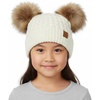 image:imageFunky Junque Toddler Double Pom Pom Beanie  Warm Knit Winter Hat for Girls Ages 16 Soft Kids Poms Beanies for Cold WeatherIvory  Faux Fur Pom