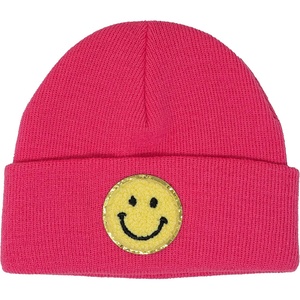 image:imageFunky Junque Adorable Newborn Baby Smiley Face Beanie  Soft Knit Winter Hat with Premium Suede PatchSmiley  Candy PinkYellow