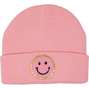 image:imageFunky Junque Adorable Newborn Baby Smiley Face Beanie  Soft Knit Winter Hat with Premium Suede PatchSmiley  Light Pink