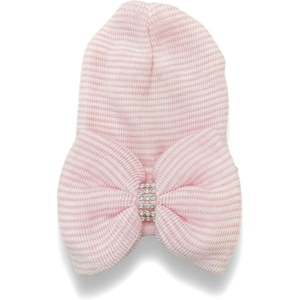 image:imageFunky Junque Baby Girl Newborn Beanie with Rhinestone Trim Bow  Soft Infant Hospital Hat for Nursery and Coming Home OutfitPinkWhite Striped  Knitted Bow