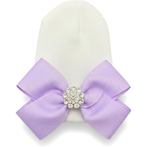 image:imageFunky Junque Baby Girl Newborn Beanie with Rhinestone Trim Bow  Soft Infant Hospital Hat for Nursery and Coming Home OutfitWhite  Lavender Ribbon Bow