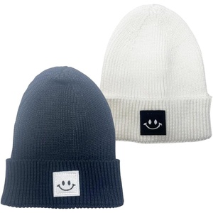 image:imageFunky Junque Baby Hats 012 Months Smiley Face Beanie Warm Soft Knit Toddler Beanie Winter Cap for Infants Unisex2 Pack  Black  White Square Patch