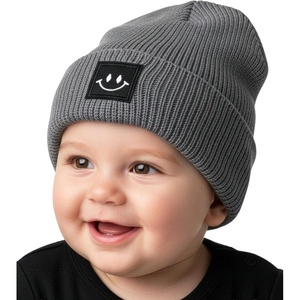 image:imageFunky Junque Baby Hats 012 Months Smiley Face Beanie Warm Soft Knit Toddler Beanie Winter Cap for Infants UnisexGrey Square Patch