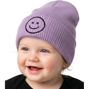 image:imageFunky Junque Baby Hats 012 Months Smiley Face Beanie Warm Soft Knit Toddler Beanie Winter Cap for Infants UnisexLavender