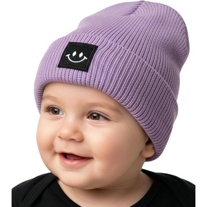 image:imageFunky Junque Baby Hats 012 Months Smiley Face Beanie Warm Soft Knit Toddler Beanie Winter Cap for Infants UnisexLavender Square Patch