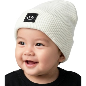 image:imageFunky Junque Baby Hats 012 Months Smiley Face Beanie Warm Soft Knit Toddler Beanie Winter Cap for Infants UnisexWhite Square Patch