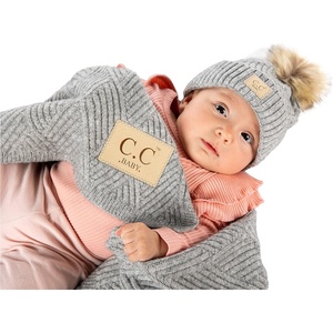 image:imageFunky Junque Large Soft Warm Lightweight Baby Throw Blanket with Matching Beanie Bundle for Toddler Bed Strollers Naps Daycare Preschool  Diagonal Basketweave Pattern  Single POM  Heather GreyDiagonal Basketweave Pattern  Single Pom  Heather Grey