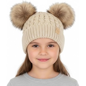 image:imageFunky Junque Toddler Double Pom Pom Beanie  Warm Knit Winter Hat for Girls Ages 16 Soft Kids Poms Beanies for Cold WeatherBeige  Faux Fur Pom