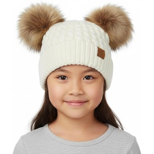 image:imageFunky Junque Toddler Double Pom Pom Beanie  Warm Knit Winter Hat for Girls Ages 16 Soft Kids Poms Beanies for Cold WeatherIvory  Faux Fur Pom