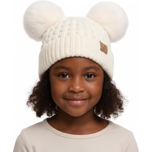 image:imageFunky Junque Toddler Double Pom Pom Beanie  Warm Knit Winter Hat for Girls Ages 16 Soft Kids Poms Beanies for Cold WeatherIvory  Ivory Faux Fur Pom