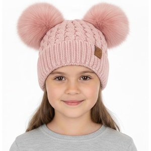 image:imageFunky Junque Toddler Double Pom Pom Beanie  Warm Knit Winter Hat for Girls Ages 16 Soft Kids Poms Beanies for Cold WeatherPale Pink  Pink Faux Fur Pom