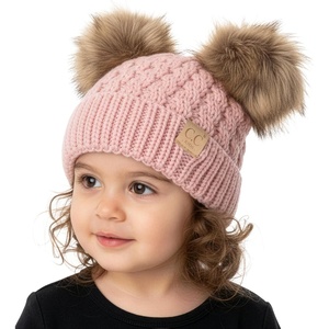image:imageFunky Junque Toddler Double Pom Pom Beanie  Warm Knit Winter Hat for Girls Ages 16 Soft Kids Poms Beanies for Cold WeatherPale Pink W Faux Fur Double Poms