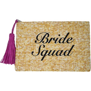 image:imageFunky Junque Womens Saying Beach Clutch Straw Travel Mini Zipper Handbag PouchBride Squad  Natural