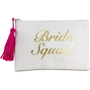 image:imageFunky Junque Womens Saying Beach Clutch Straw Travel Mini Zipper Handbag PouchBride Squad  White