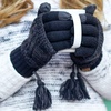 image:imageFunky Junque Warm Knit Double Layer Pom Touchscreen Texting GlovesA Leopard Print  Heather Grey
