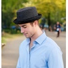image:imageFunky Junque Wool Blend Porkpie Fedora Classic Trilby Dress HatCharcoalBlack Herringbone