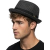 image:imageFunky Junque Wool Blend Porkpie Fedora Classic Trilby Dress HatCharcoalBlack Herringbone
