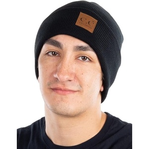 image:imageFunky Junque Knit Beanie for Men amp Women  Warm Stretch Winter Hat Soft Skull Cap Solid amp Heathered ColorsSolid  Black