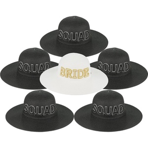 image:imageFunky Junque Wide Brim Raffia Sun Hat Bridal Vacation Straw Beach Cap  Natural raffia straw floppy hat with embroidered detail for beach vacations honeymoons brunch amp bachelorette parties6 Pack 1 Bride WhiteGold  5 Squad Black