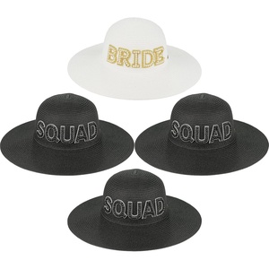 image:imageFunky Junque Wide Brim Raffia Sun Hat Bridal Vacation Straw Beach Cap  Natural raffia straw floppy hat with embroidered detail for beach vacations honeymoons brunch amp bachelorette parties4 Pack 1 Bride WhiteGold  3 Squad Black