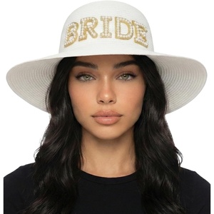 image:imageFunky Junque Wide Brim Raffia Sun Hat Bridal Vacation Straw Beach Cap  Natural raffia straw floppy hat with embroidered detail for beach vacations honeymoons brunch amp bachelorette partiesBride WhiteGold