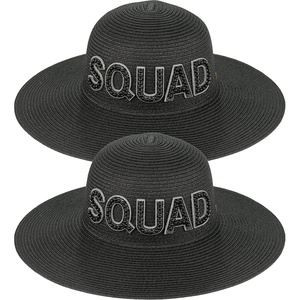 image:imageFunky Junque Wide Brim Raffia Sun Hat Bridal Vacation Straw Beach Cap  Natural raffia straw floppy hat with embroidered detail for beach vacations honeymoons brunch amp bachelorette parties2 Pack Squad Black