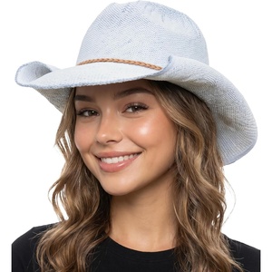 image:imageFunky Junque Womens Packable Paper Straw Cowboy Hat  Breathable straw cowboy hat with ombr style stretchy fit and sun protection for rodeos concerts beach days amp vacationsOmbre W Rolled Edge  WhiteDenim