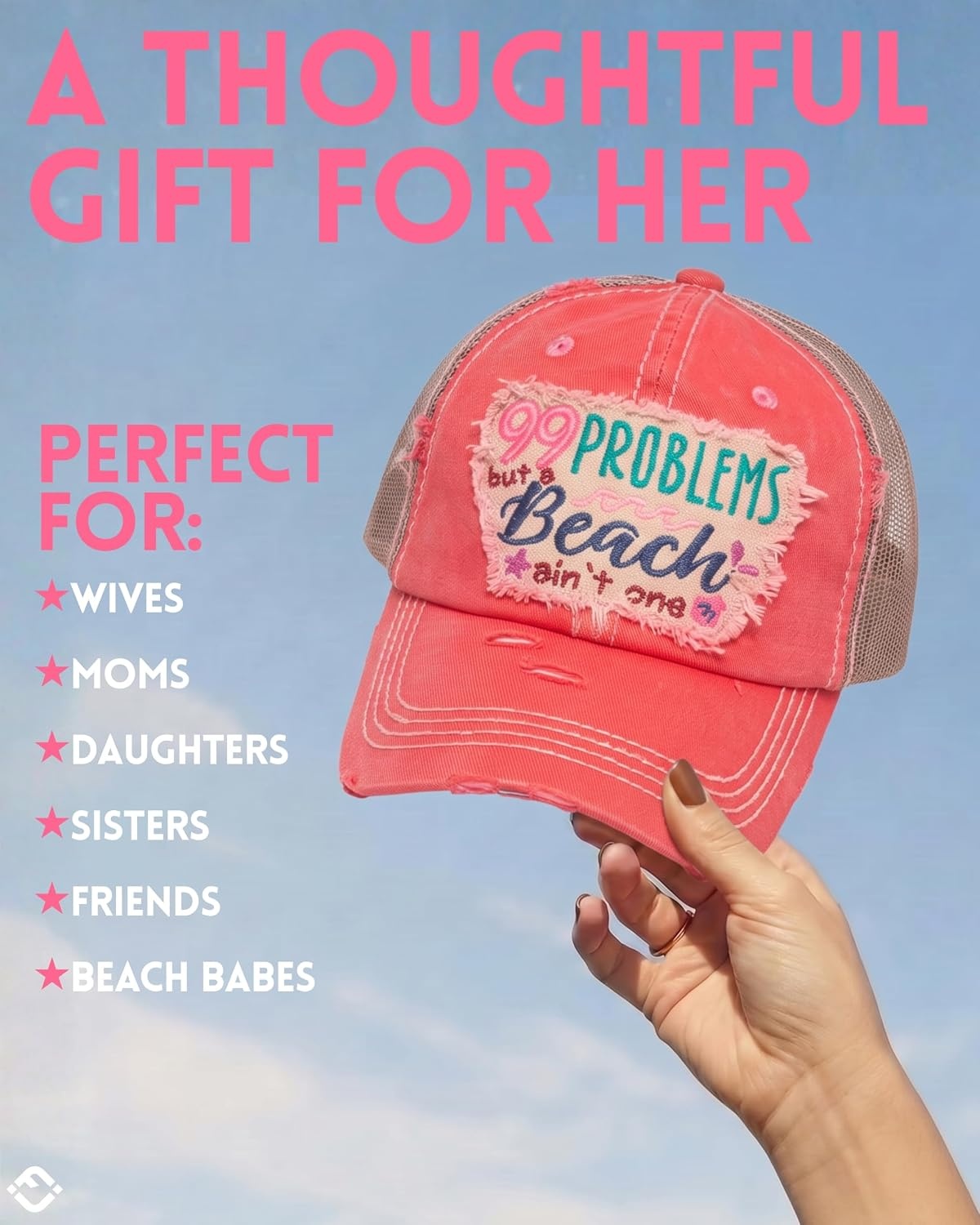 image:imageFunky Junque Distressed Baseball Cap Vintage Embroidered Dad Hat99 Problems But a Beach Aint One  Coral