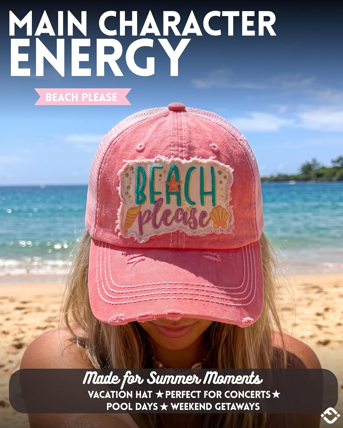 image:imageFunky Junque Distressed Baseball Cap Vintage Embroidered Dad HatBeach Please Metallic  Coral