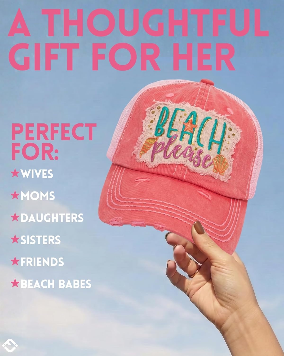 image:imageFunky Junque Distressed Baseball Cap Vintage Embroidered Dad HatBeach Please Metallic  Coral