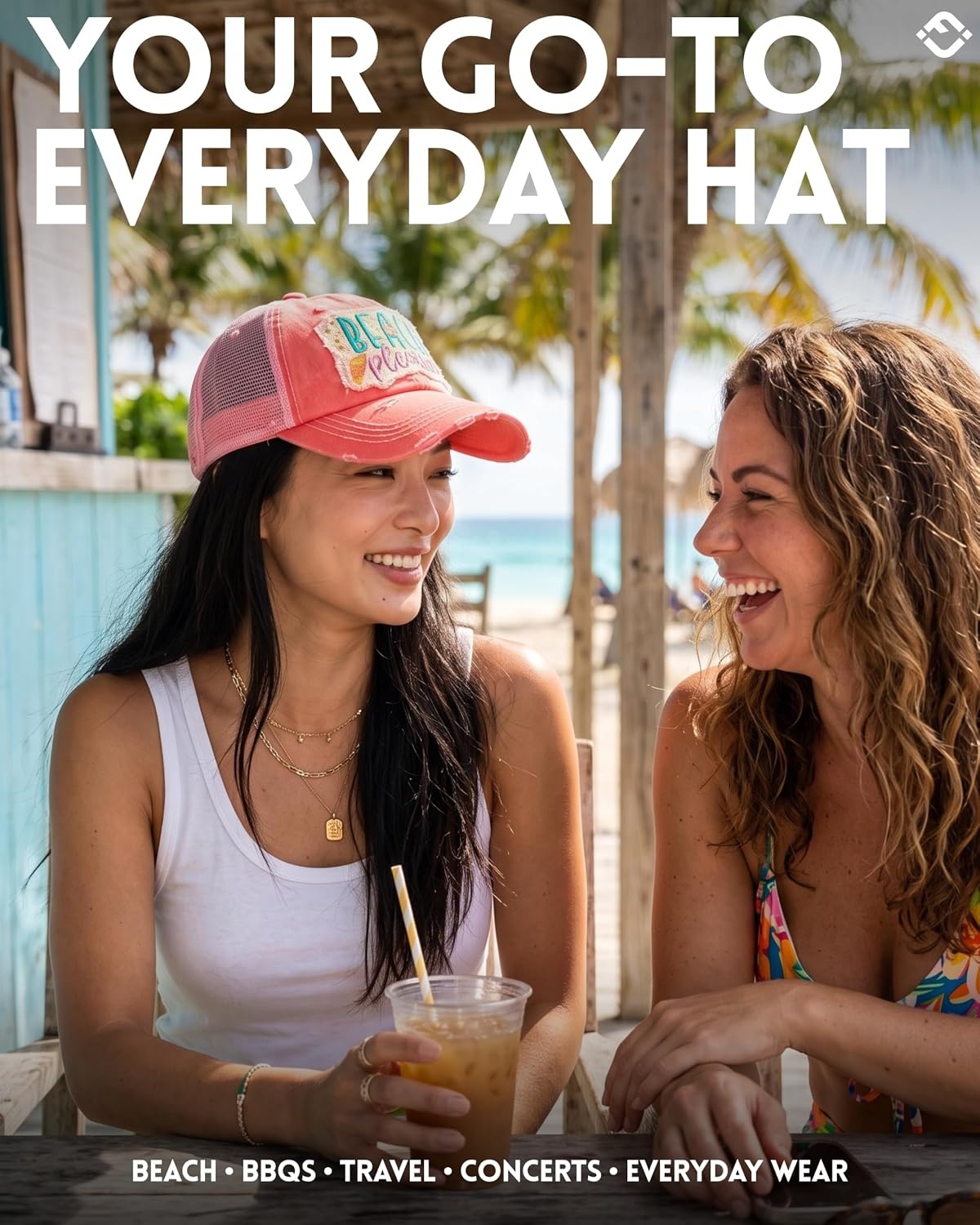 image:imageFunky Junque Distressed Baseball Cap Vintage Embroidered Dad HatBeach Please Metallic  Coral