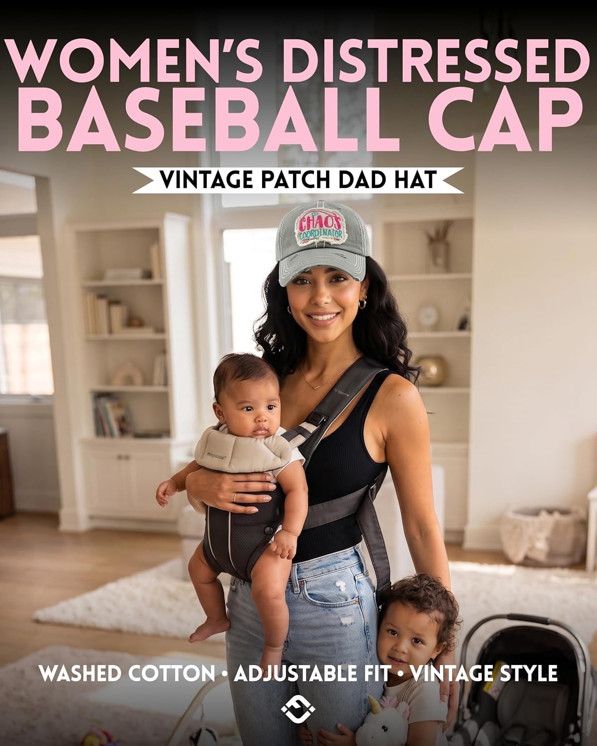 image:imageFunky Junque Distressed Baseball Cap Vintage Embroidered Dad HatChaos Coordinator  Dove Grey