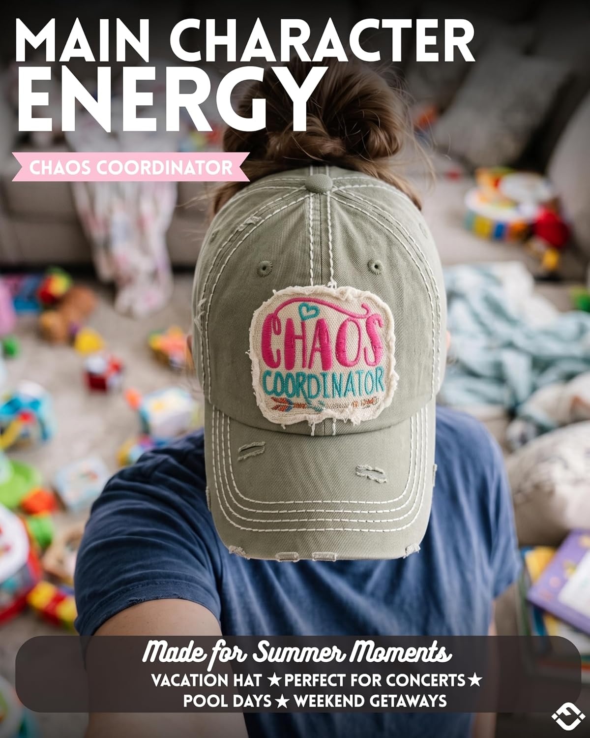 image:imageFunky Junque Distressed Baseball Cap Vintage Embroidered Dad HatChaos Coordinator  Dove Grey